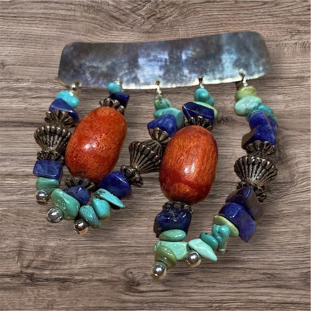 Navajo BROOCH BEADED HAMMERED SILVER VINTAGE Handcrafted